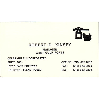 Robert D Kinsey Ceres Gulf Inc Houston Vintage Business Card SC9-B2