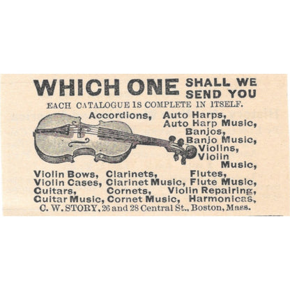 C.W. Storey Musical Instruments Boston MA 1892 Magazine Ad AB6-S2