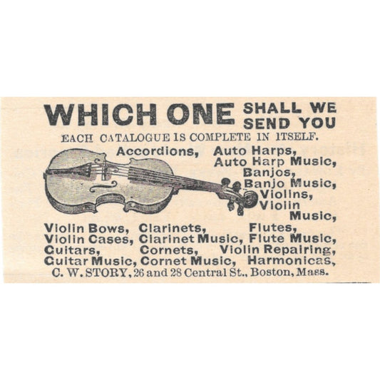 C.W. Storey Musical Instruments Boston MA 1892 Magazine Ad AB6-S2