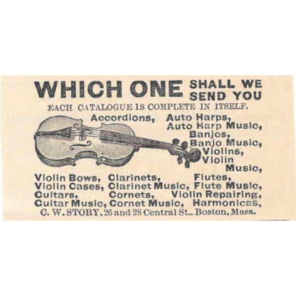 C.W. Storey Musical Instruments Boston MA 1892 Magazine Ad AK6-S2