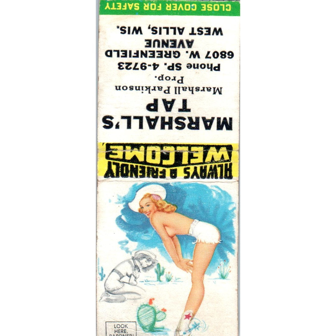 Marshall's Tap Marshall Parkinson West Allis WI Pinup Vintage Matchbook SD2-Y5