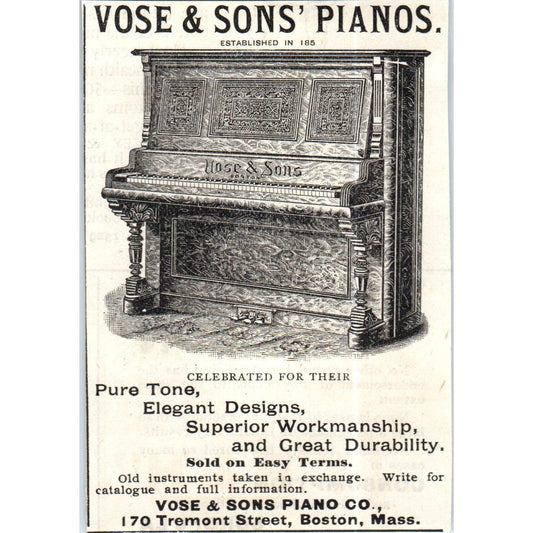 Vose & Sons' Pianos Boston MA c1890 Victorian Ad AE8-CH8
