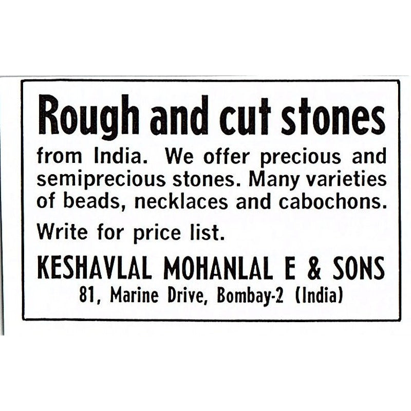 Keshavlal Mohanlal E & Sons Stones Bombay India 1972 Ad AF8-M3
