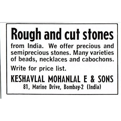 Keshavlal Mohanlal E & Sons Stones Bombay India 1972 Ad AF8-M3