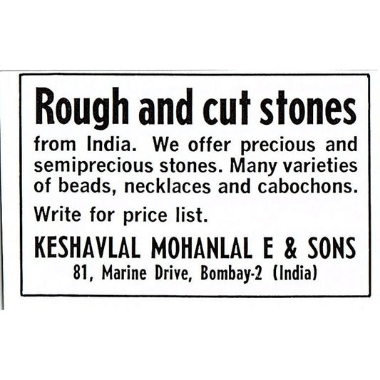 Keshavlal Mohanlal E & Sons Stones Bombay India 1972 Ad AF8-M3