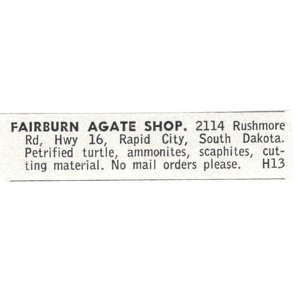 Fairburn Agate Shop Rapid City South Dakota 1964 Magazine Ad AB6-LJS3