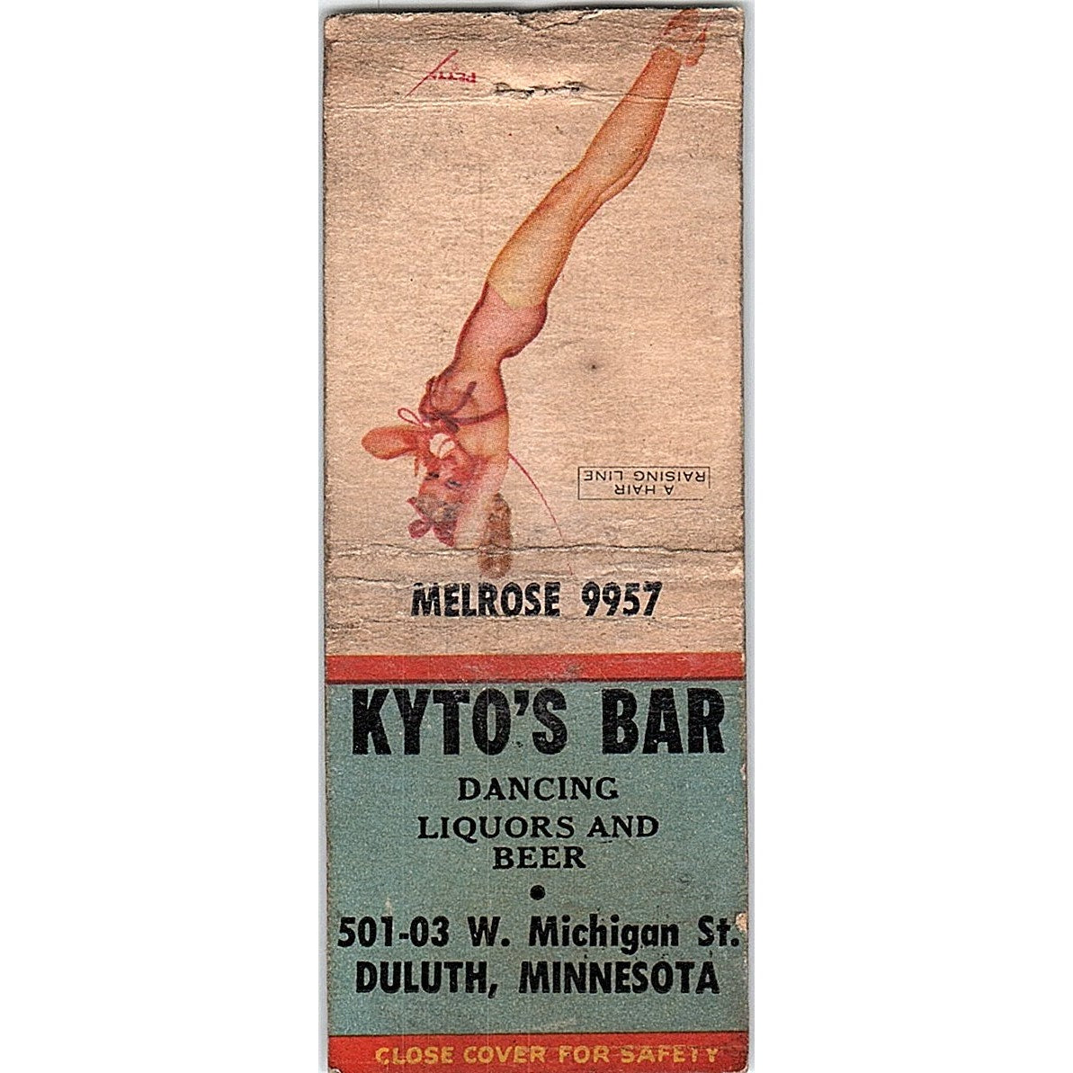 Kyto's Bar Duluth Minnesota Pinup Vintage Matchbook Cover SC7-Y5