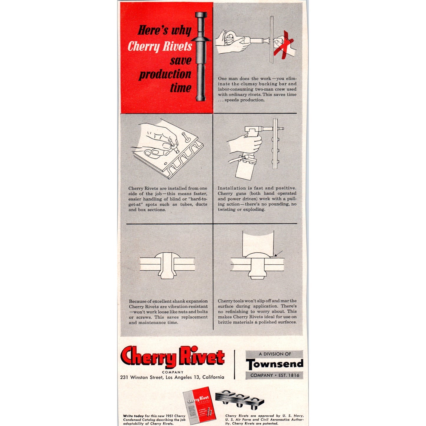 Cherry Rivet Company Los Angeles CA 1951 Magazine Ad D17