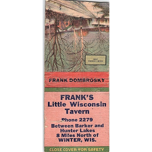 Frank's Little Wisconsin Tavern Winter WI Vintage Matchbook Cover SC7-Y11