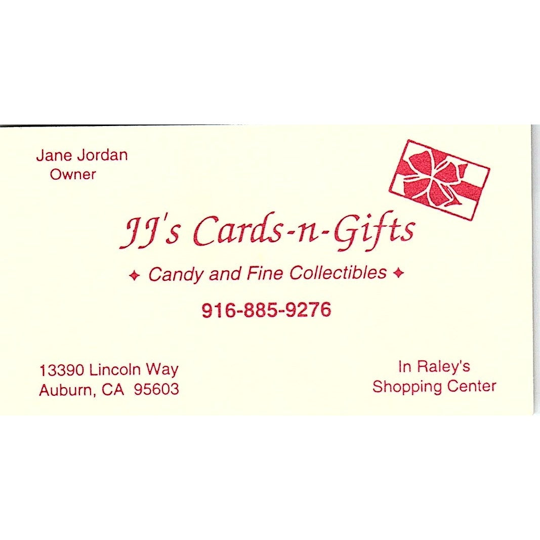 Jane Jordan JJ's Cards-n-Gifts Auburn CA Vintage Business Card SD9-B14