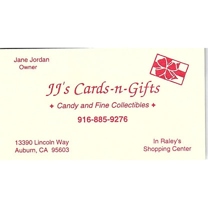 Jane Jordan JJ's Cards-n-Gifts Auburn CA Vintage Business Card SD9-B14