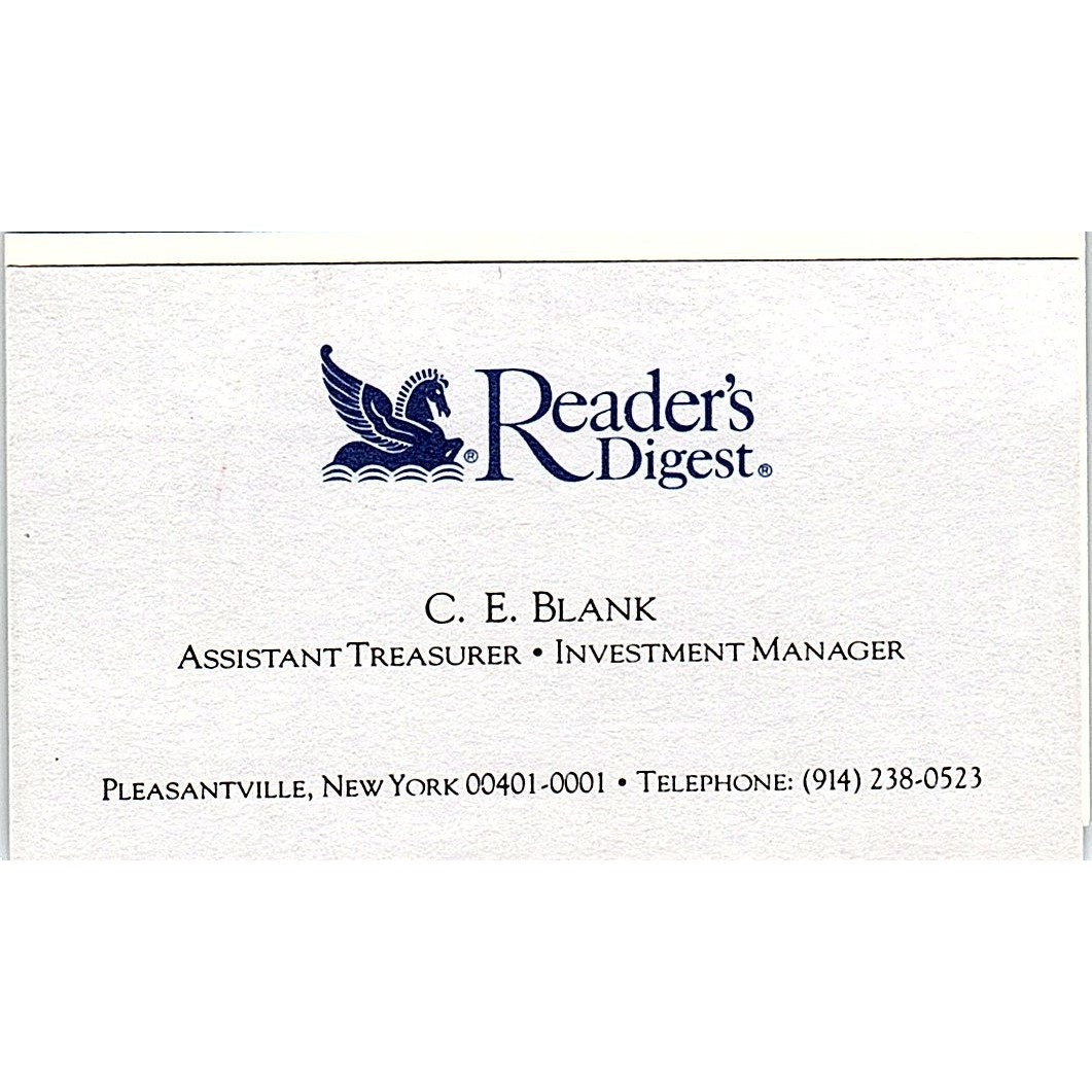 C.E. Blank Reader's Digest Pleasantville NY Vintage Business Card SD9-B14