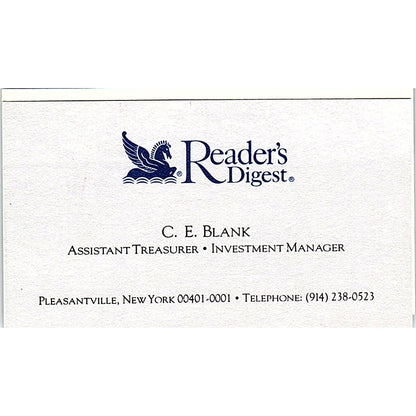 C.E. Blank Reader's Digest Pleasantville NY Vintage Business Card SD9-B14