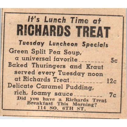 Richards Treat Cafeteria So 6th St 1935 Minneapolis Journal Advertisement AE7-H2