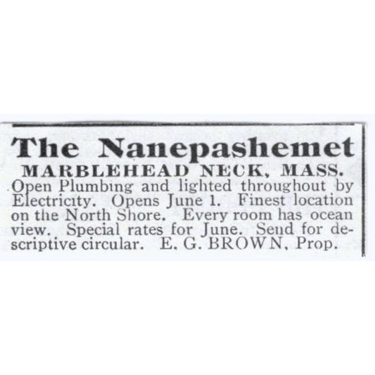 The Nanepashemet Marblehead Neck MA E.G. Brown c1918 Advertisement AE5-SV3