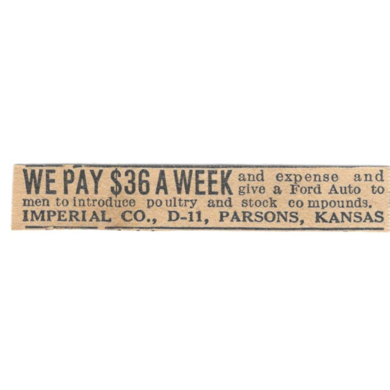 Imperial Co Poultry Stock and Compounds Parsons Kansas 1920 Ad AG2-S9