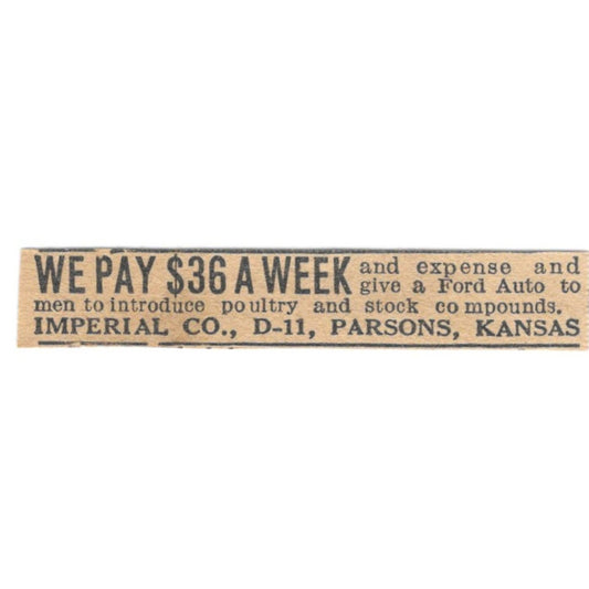 Imperial Co Poultry Stock and Compounds Parsons Kansas 1920 Ad AG2-S9