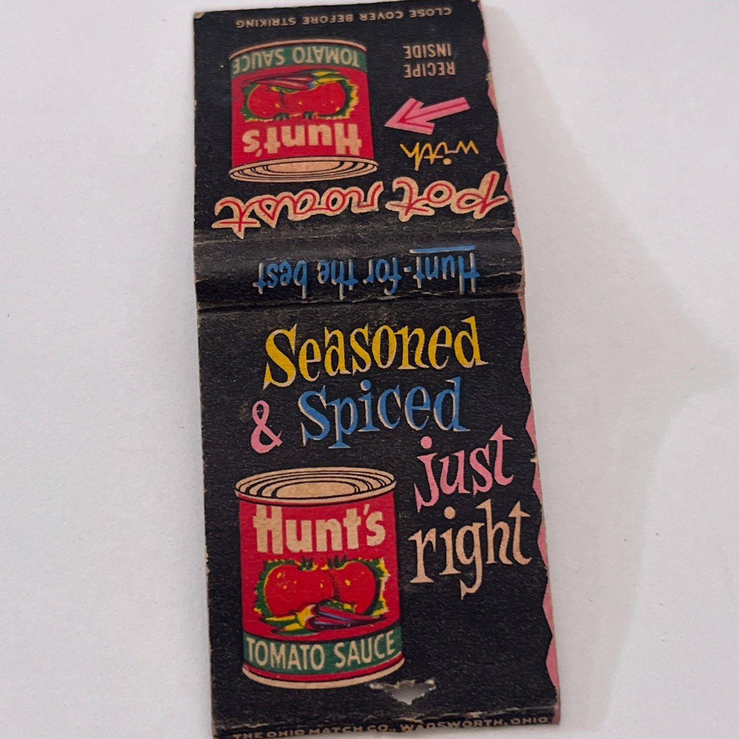 Hunt's Tomato Sauce With Pot Roast Recipe Vintage Matchbook Cover MM3-5