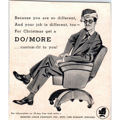 Domore Chair Company Christmas Office Chairs Elkhart IN 1951 Magazine Ad AF1-MF1