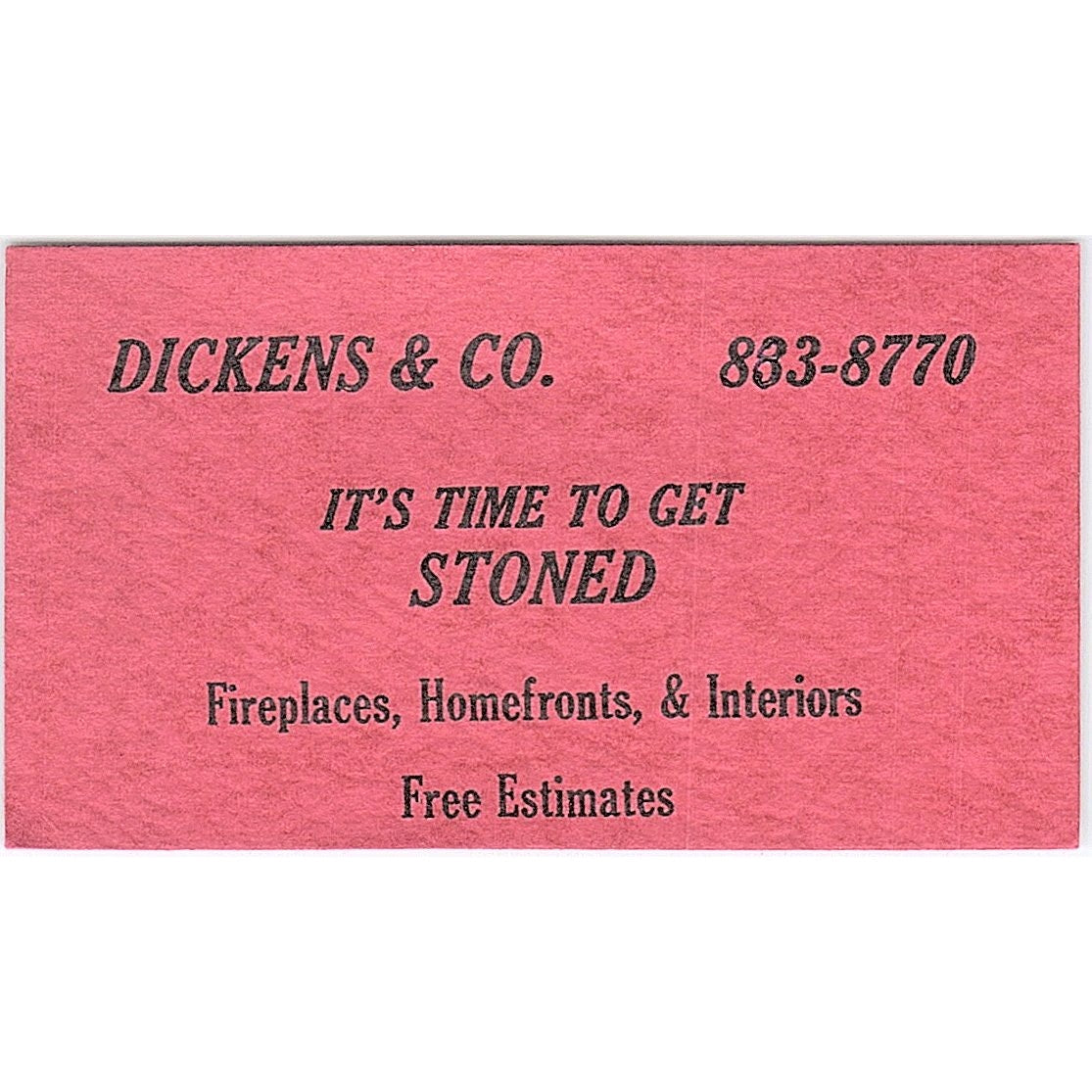 Dickens & Co Fireplaces Homefronts & Interiors Vintage Business Card SF3-B3