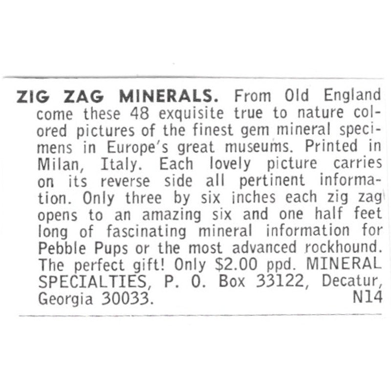 Mineral Specialties Zig Zag Minerals Decatur Georgia 1972 Ad AF8-S8