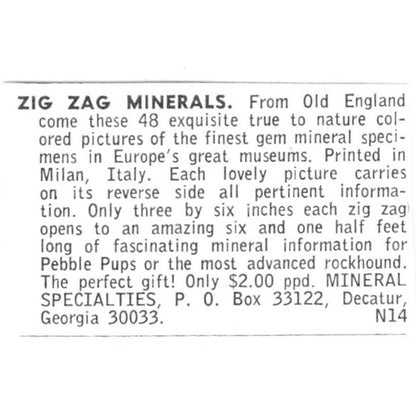 Mineral Specialties Zig Zag Minerals Decatur Georgia 1972 Ad AF8-S8