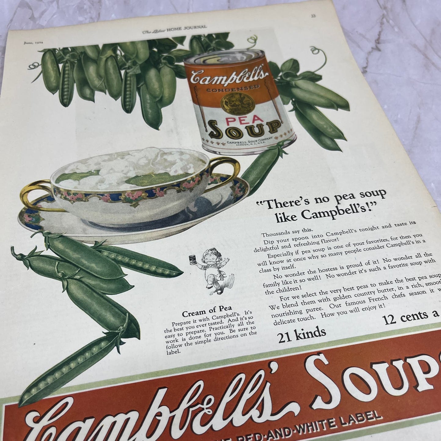 Campbell's Condensed Cream of Pea Soup 1924 Magazine Ad FL6-11