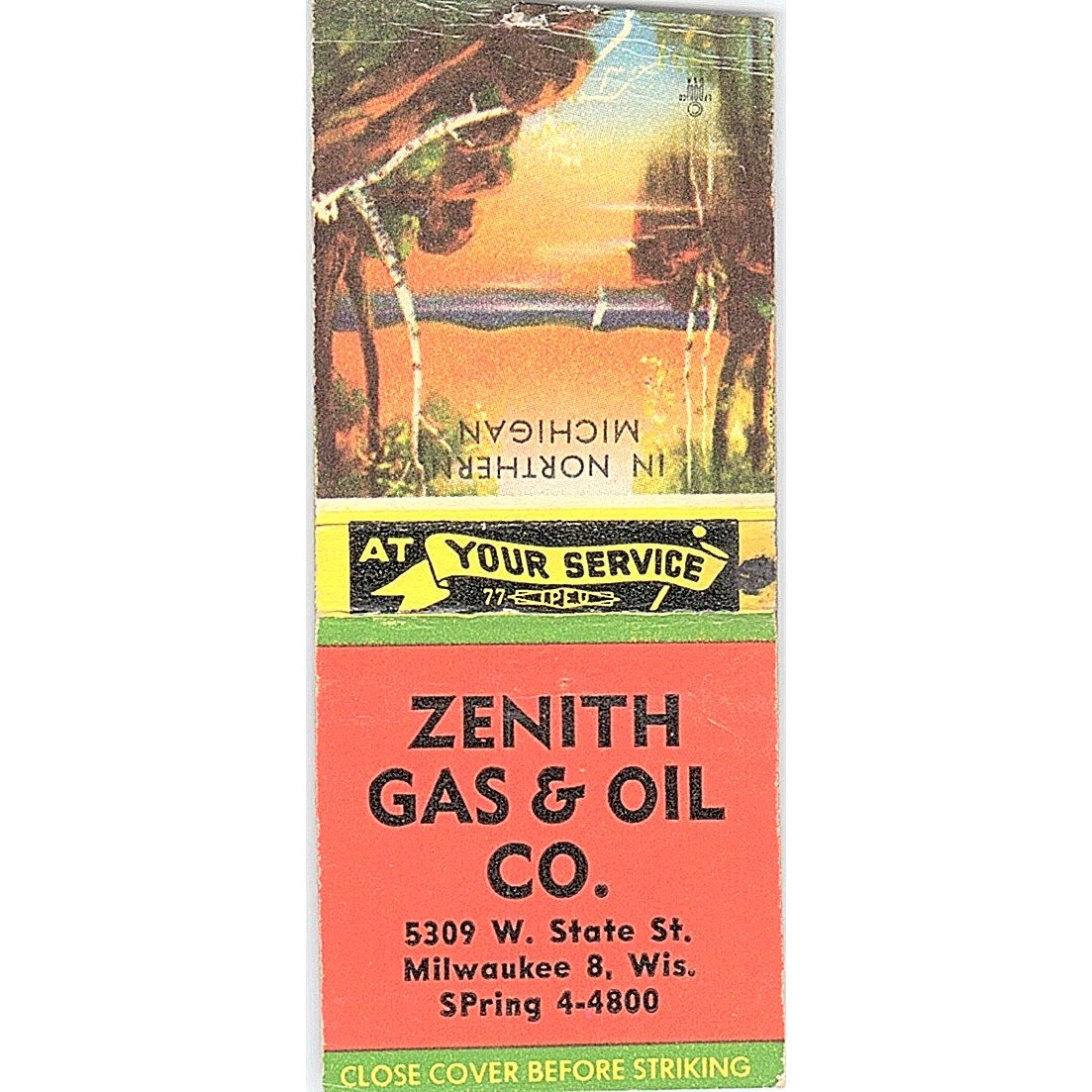 Zenith Gas & Oil Co Milwaukee WI Vintage Matchbook Cover SC7-Y4