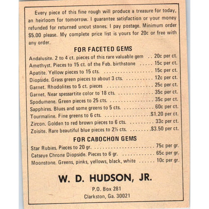 W.D. Hudson Jr. Faceted Gems Clarkston GA 1971 Magazine Ad AD8-R9