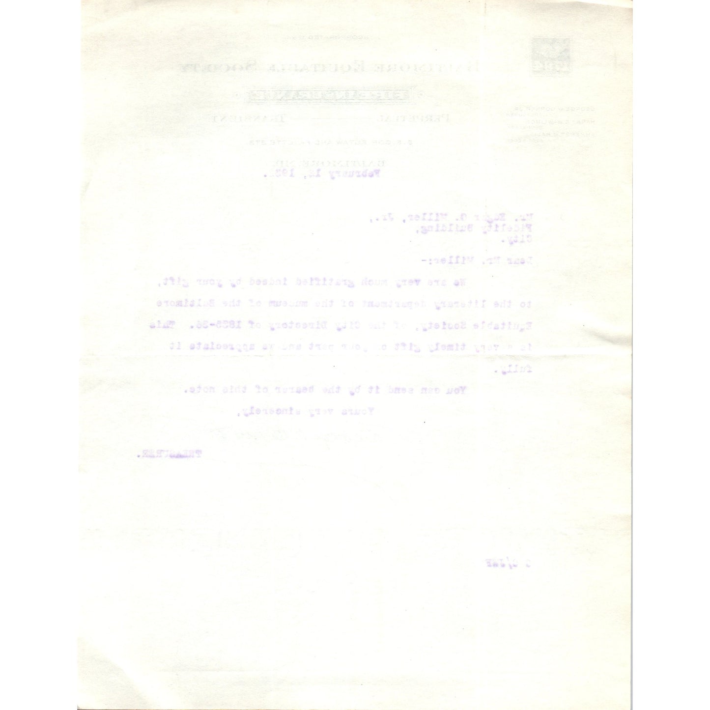 1932 Baltimore Equitable Society Letterhead Memo George W. Corner Jr. D21