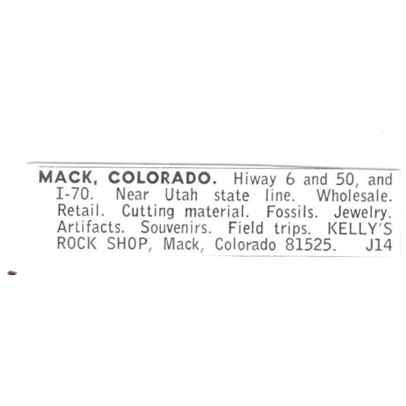 Kelly's Rock Shop Mack Colorado 1972 Ad AF8-S25