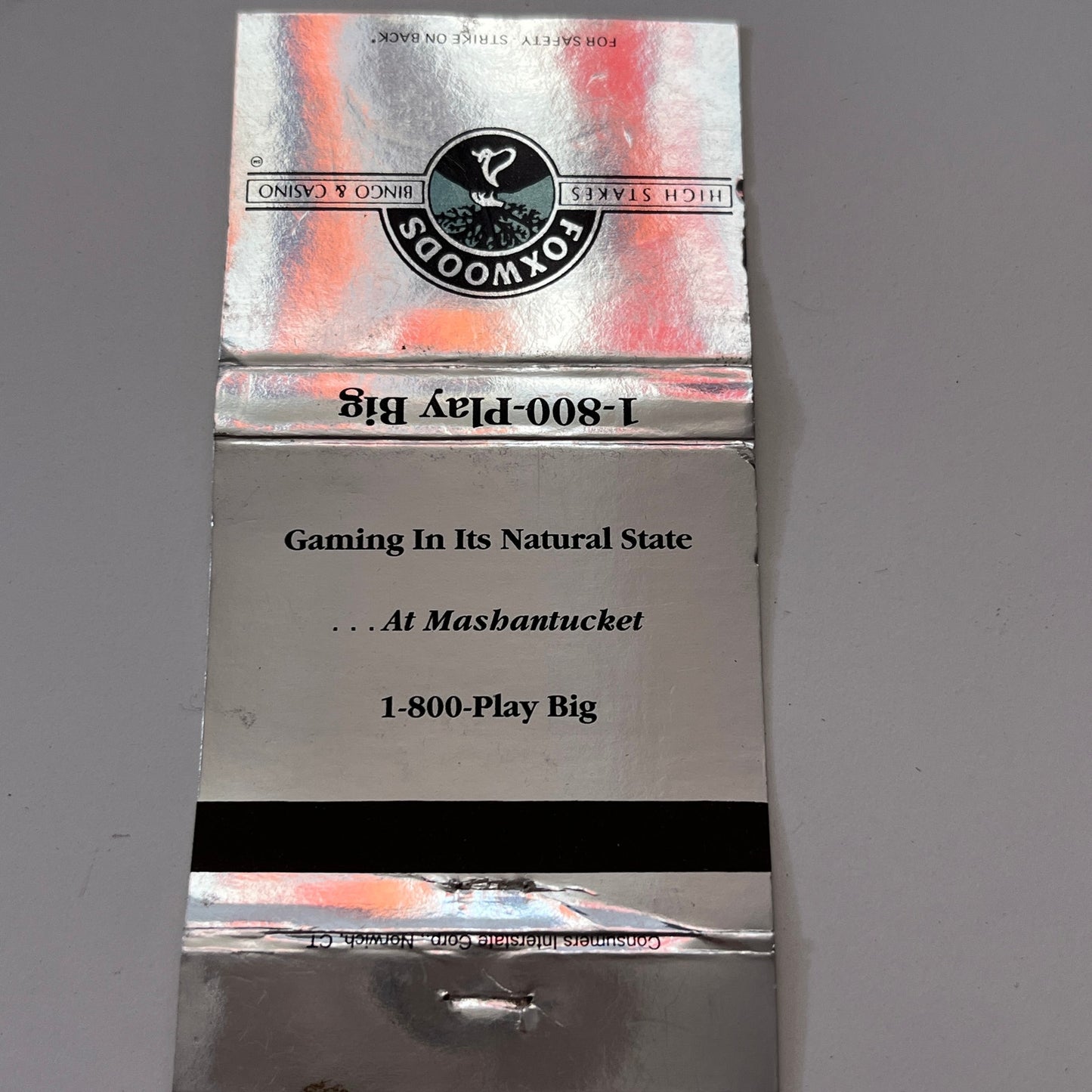 Foxwoods High Stakes Casino at Mashantucket Vintage Matchbook Cover TB6-MB1-9