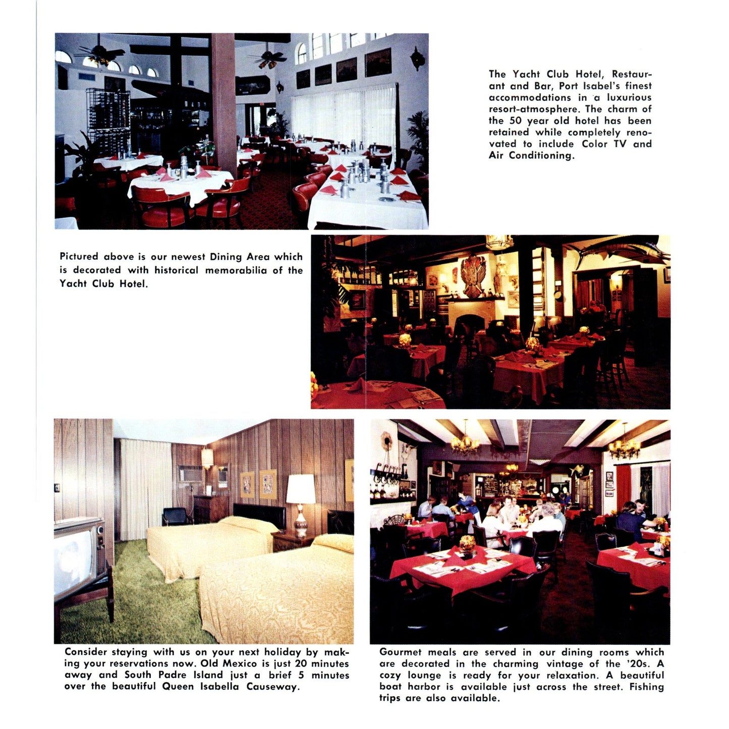 1980s Yacht Club Hotel Restaurant & Bar Port Isabel Texas Brochure TF4-BC