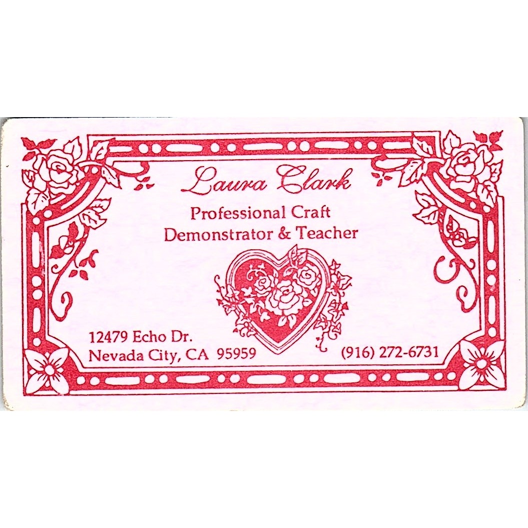 Laura Clark Craft Teacher Nevada City CA Vintage Business Card SC9-B10