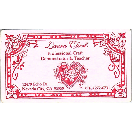 Laura Clark Craft Teacher Nevada City CA Vintage Business Card SC9-B10