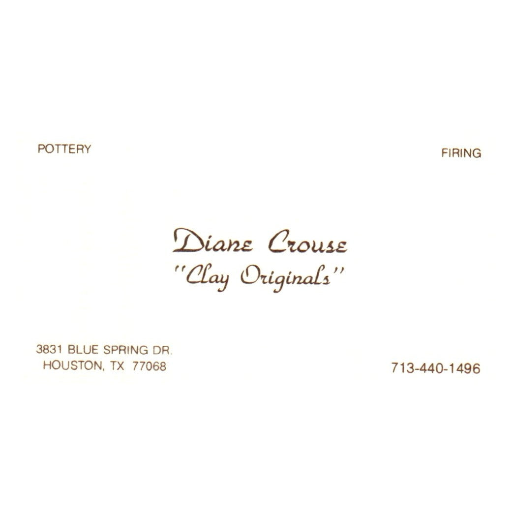 Vint. Diane Crouse Clay Originals Pottery Firing Houston TX Business Card SF3-B1