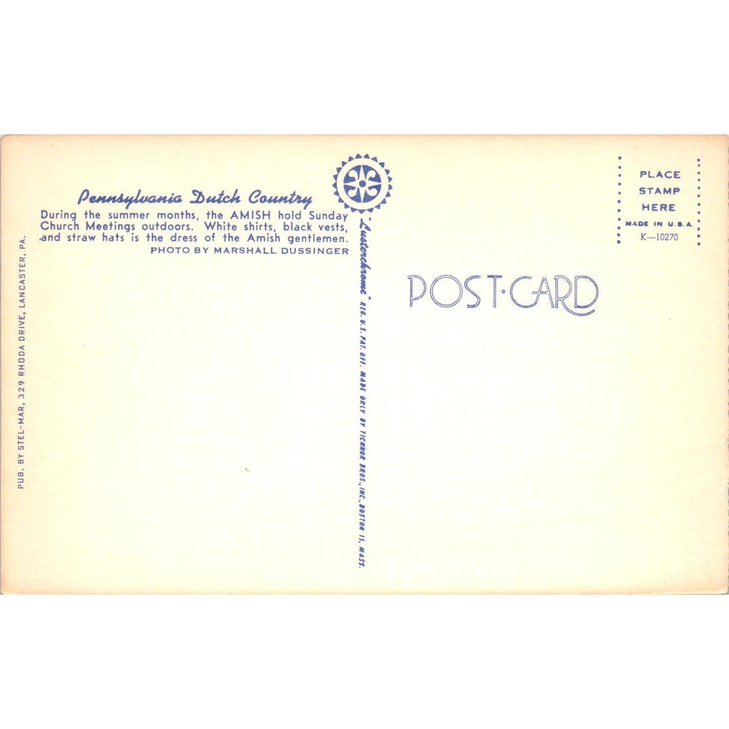 Amish Outdoor Sunday Church Meeting PA Dutch Country Vintage Postcard PD4