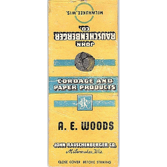 A.E. Woods John Rauschenberger Co Milwaukee Vintage Matchbook Cover SC7-Y6
