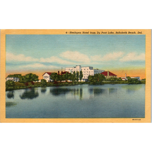 Henlopen Hotel from Du Pont Lake Rehoboth Beach Delaware Vintage Postcard PE6