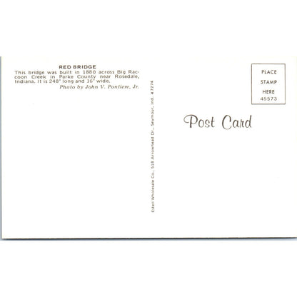 Red Bridge Big Raccoon Creek Parke County IN Covered Bridge Postcard PC1