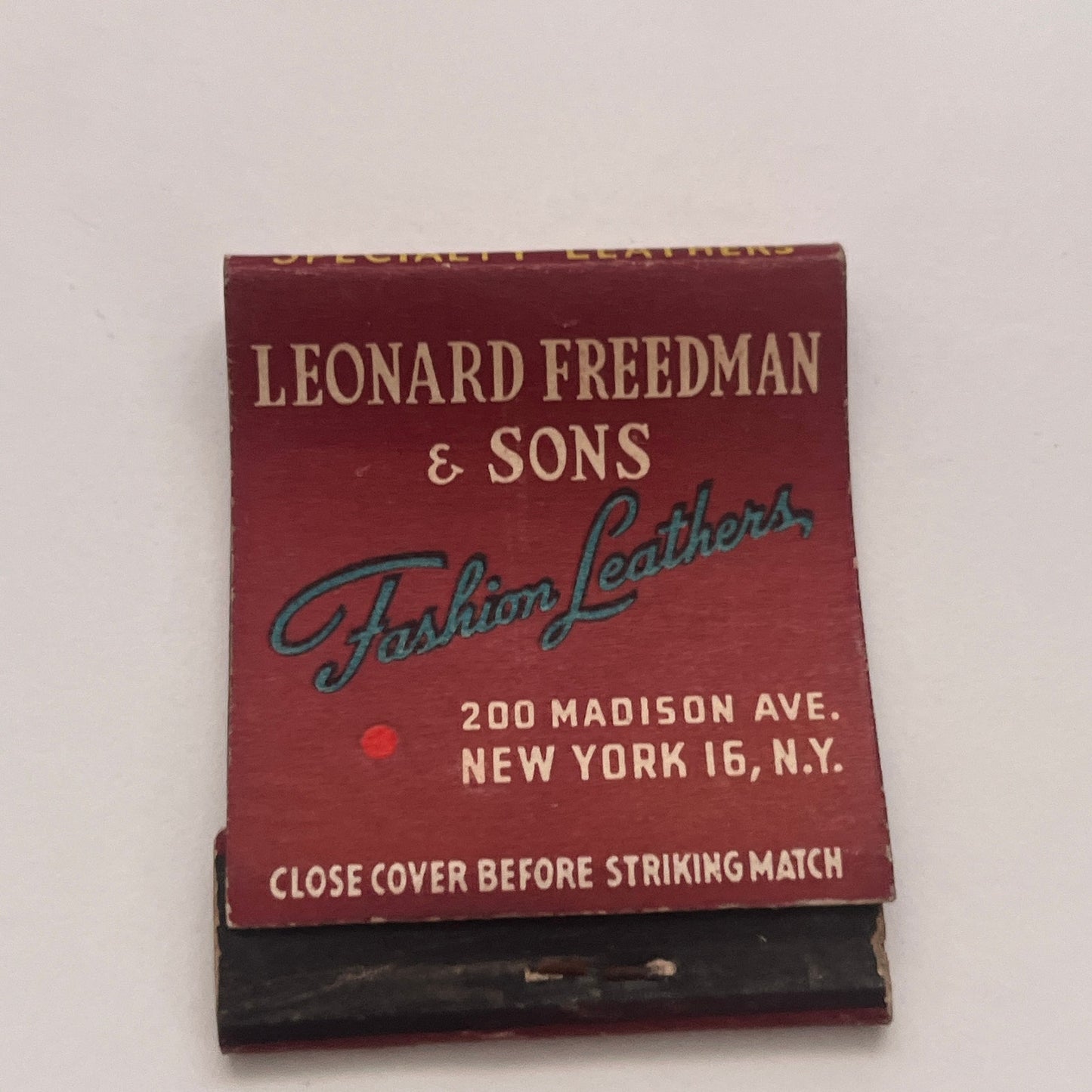 Leonard Freedman & Sons Fashion Leathers Madison Ave NY Matchbook TB8-MB2-4