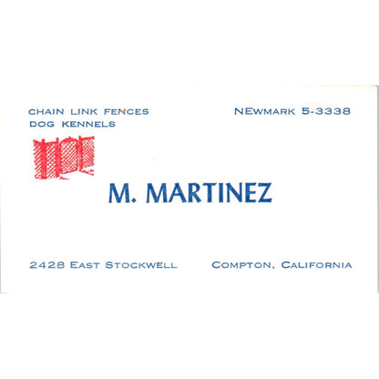 M. Martinez Dog Kennels Compton CA Vintage Business Card SD8-B15