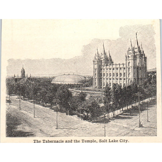 The Tabernacle & Temple Salt Lake City Utah 1901 Engraving AF2-O2