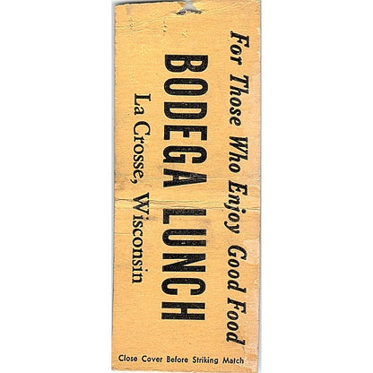 Bodega Lunch La Crosse WI Vintage Matchbook Cover SC7-Y2