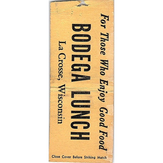 Bodega Lunch La Crosse WI Vintage Matchbook Cover SC7-Y2