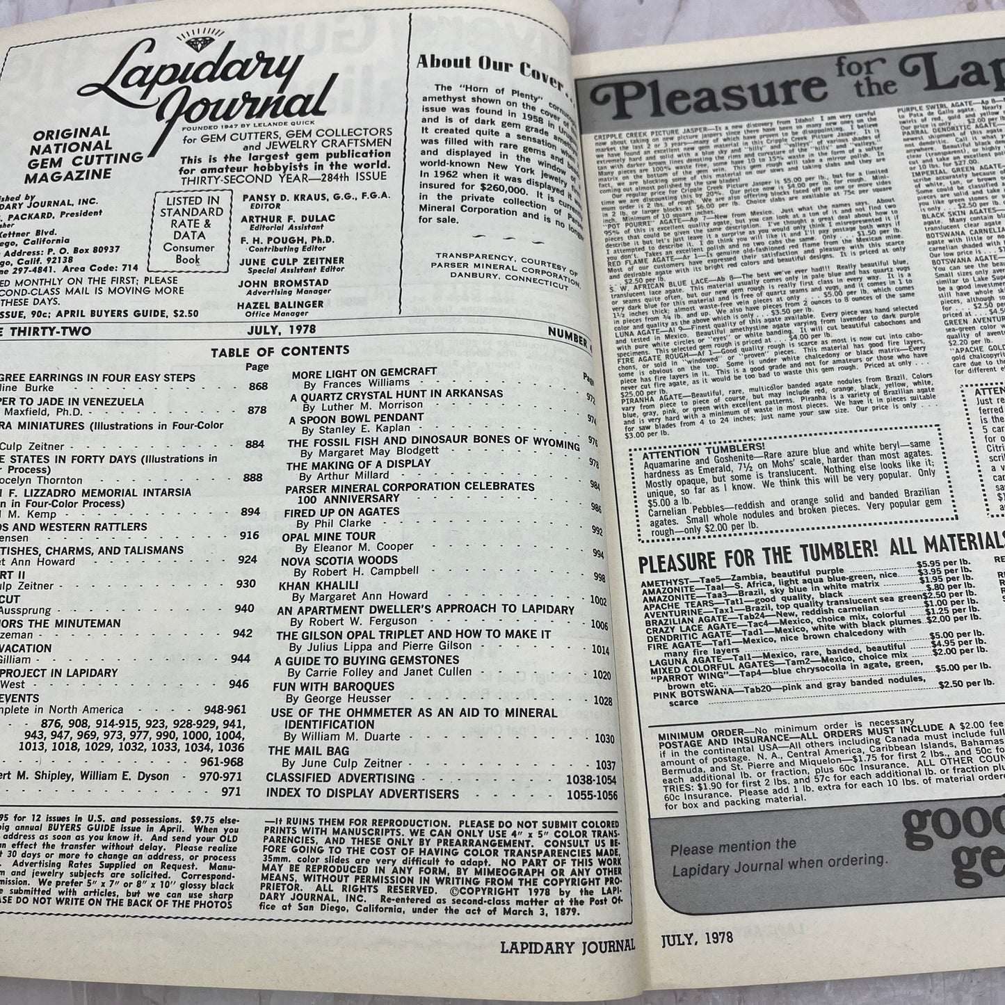 Amethyst Geode Horn of Plenty - Lapidary Journal Magazine - July 1978 M28