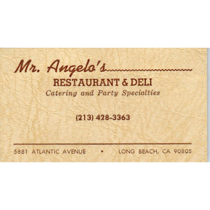 Mr. Angelo's Restaurant Long Beach CA Vintage Business Card SD8-B6