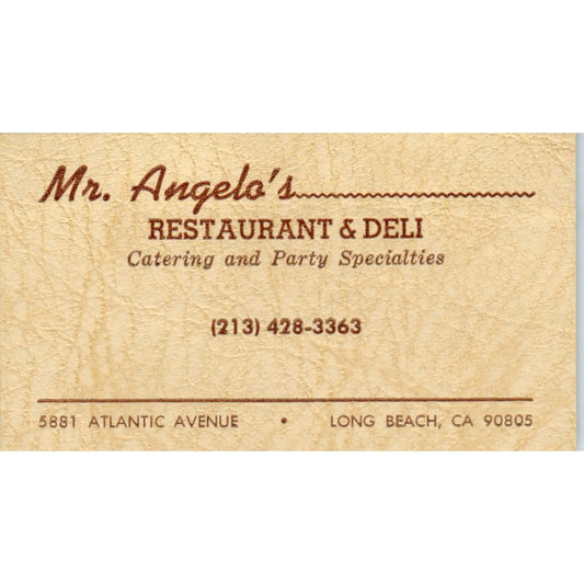 Mr. Angelo's Restaurant Long Beach CA Vintage Business Card SD8-B6
