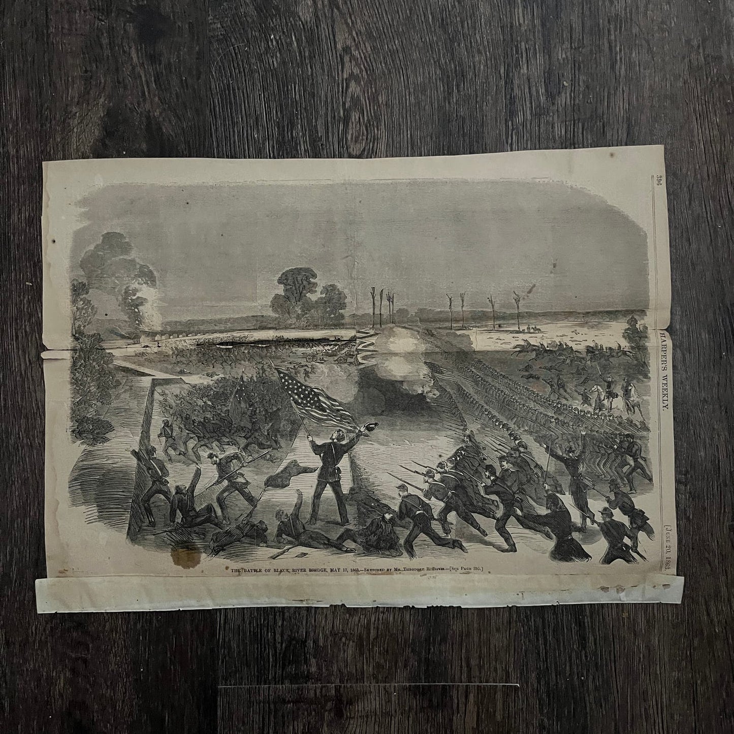 Battle of Black River Bridge Original 1863 Civil War Engraving C16