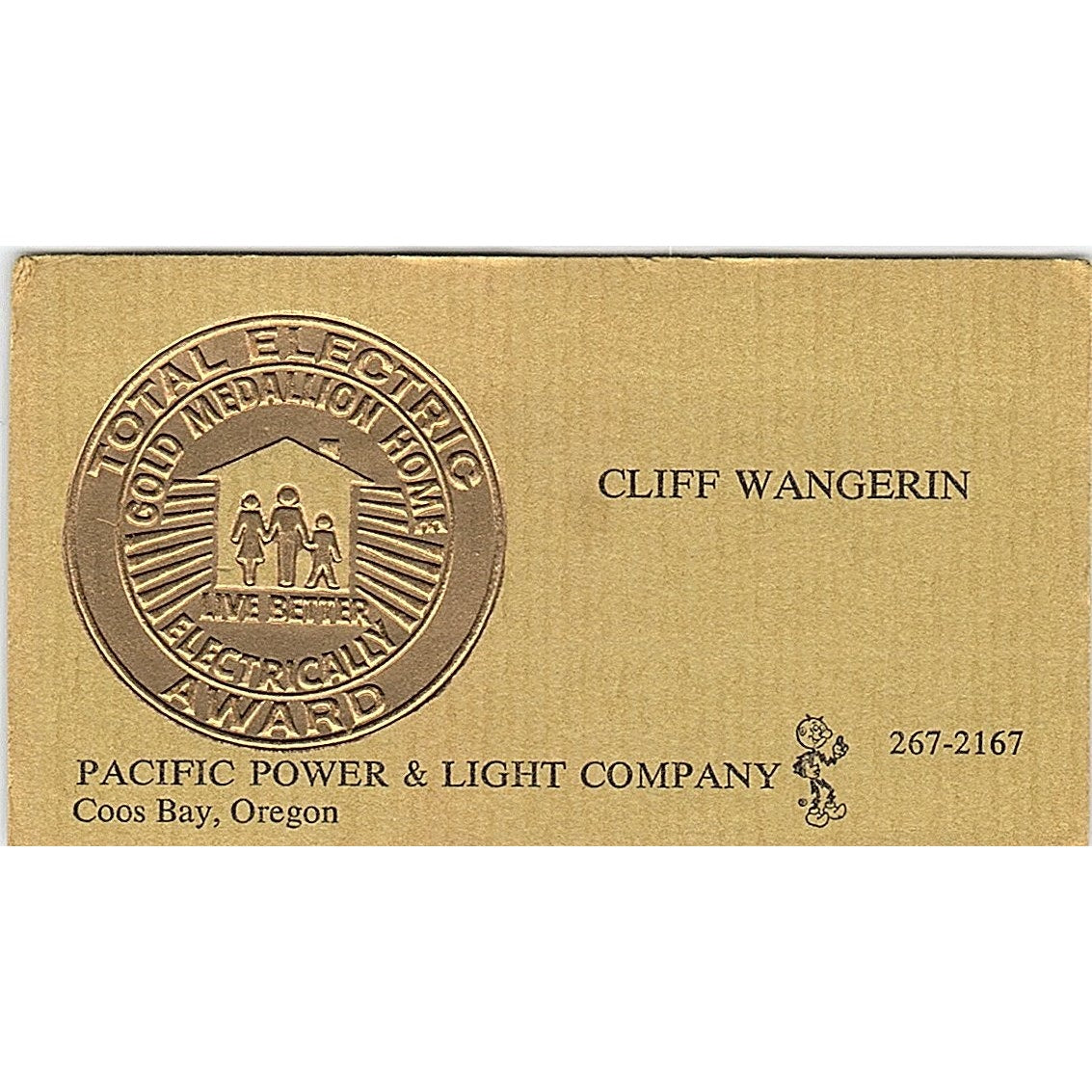 Cliff Wanterin Reddy Kilowatt Coos Bay OR Vintage Business Card SC9-B13